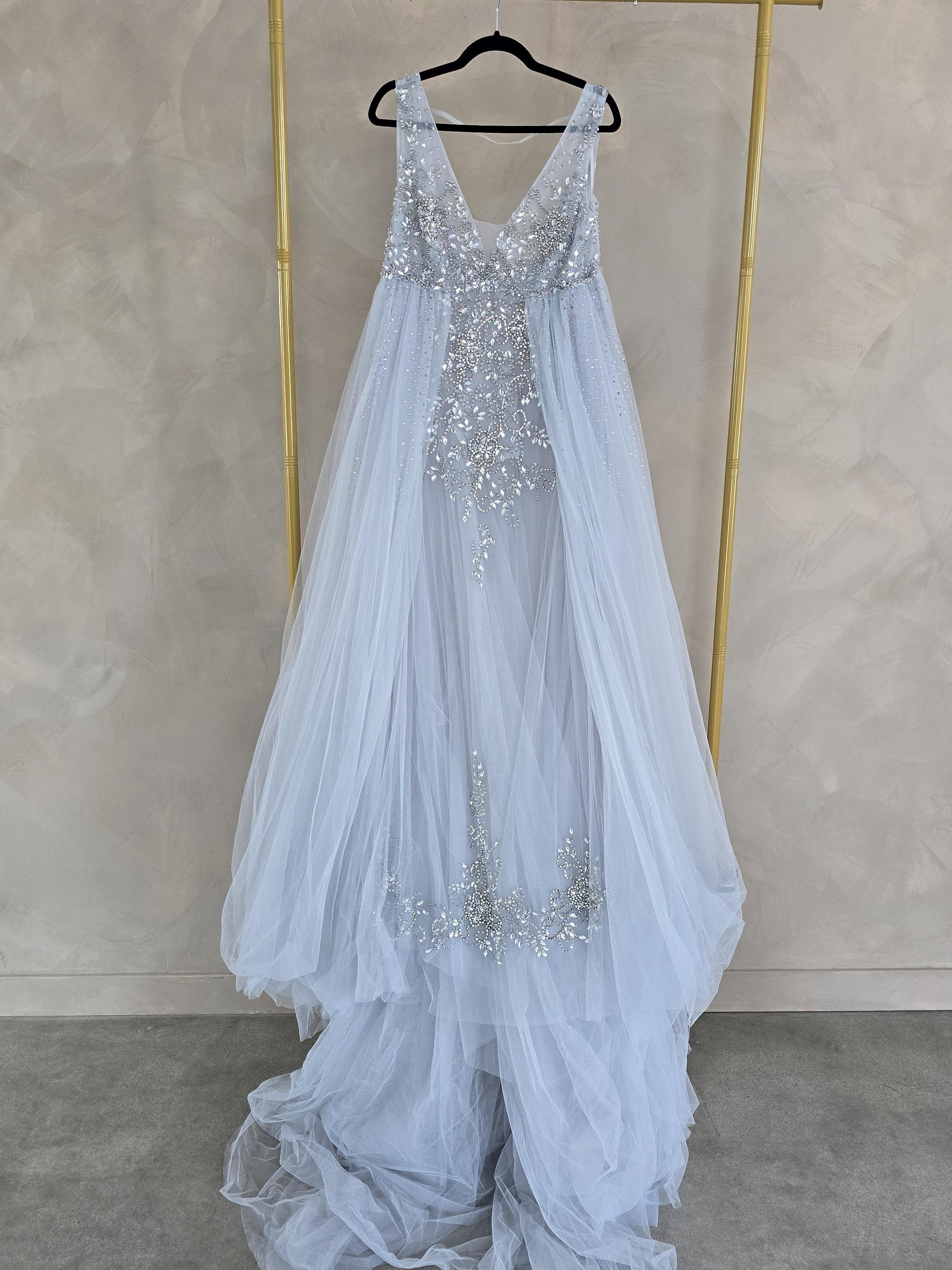 Grey Silver Maternity Gown With Beading